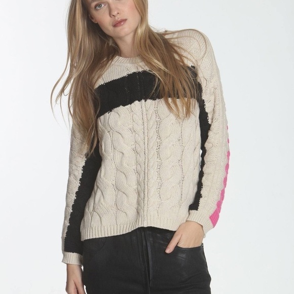 Label + Thread Clara Striped Crewneck Cable Sweater - Sand - Picture 1 of 12